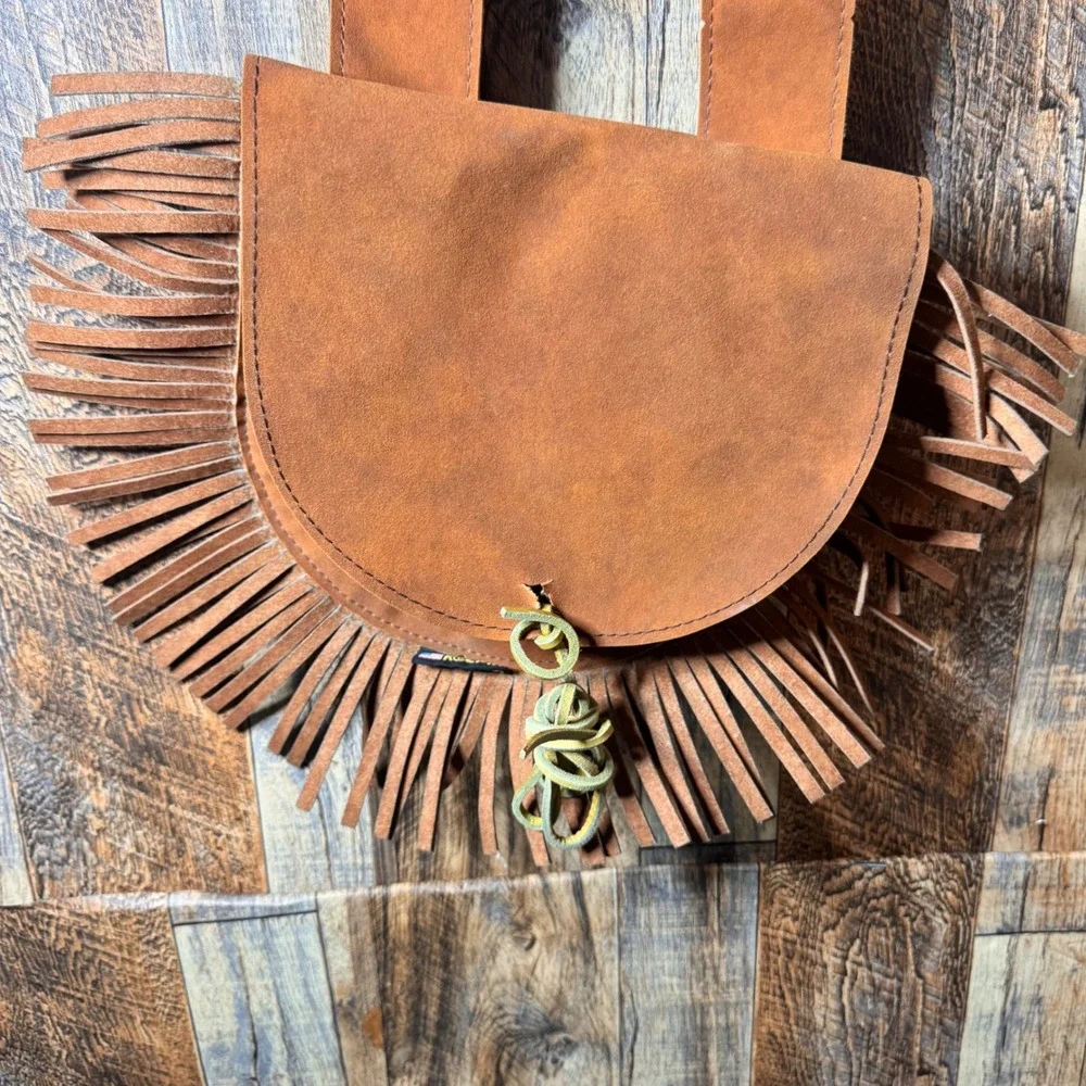 Vintage Kolpin Suede Leather Fringe Purse Bag Western Boho Festival Style